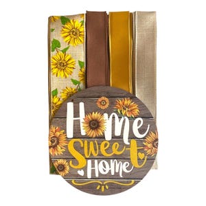Sonnenblumenkranz Kit | Home Sweet Home Zeichen und Schleifen-Bundle | DIY Rustikaler Türhänger | Maschendraht Bastelpackung