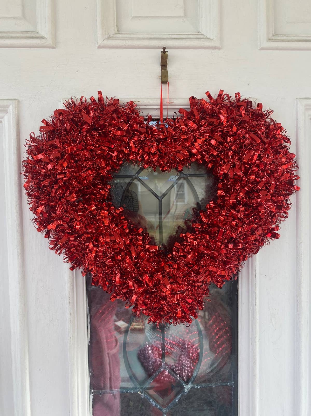 Valentine Wreath Decoration Red Tinsel Heart Wreath Artificial
