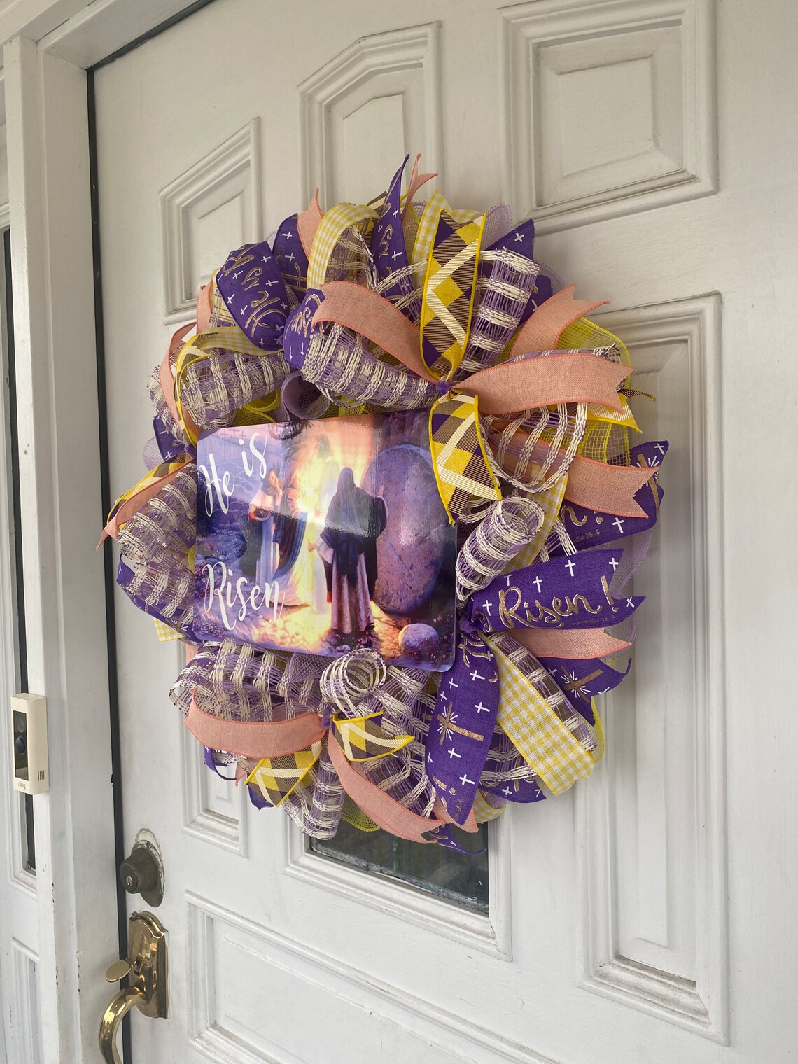 Jesus Wreath He is Risen Ribbon Wreath Religious Easter Etsy