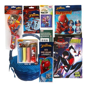 Spider-Man Geschenkkorb für Kinder – Ins Spinne-Vers Malbuch, Puzzle, Kite, Kreide, Spiele & mehr – Marvel Oster Geschenkidee