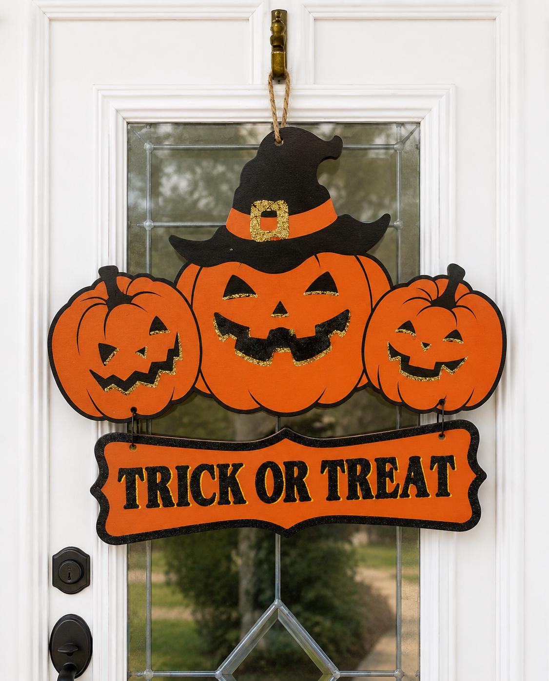 Trick or Treat Sign, Jack-o-lantern Hanging Wall Art, Halloween