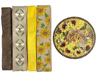 Sunflower Bee Wreath Kit Hello Sunflower Sign Ribbon Bundle Farmhouse Decor DIY Wreath Kit Bee Decor Summer Wreath Supplies