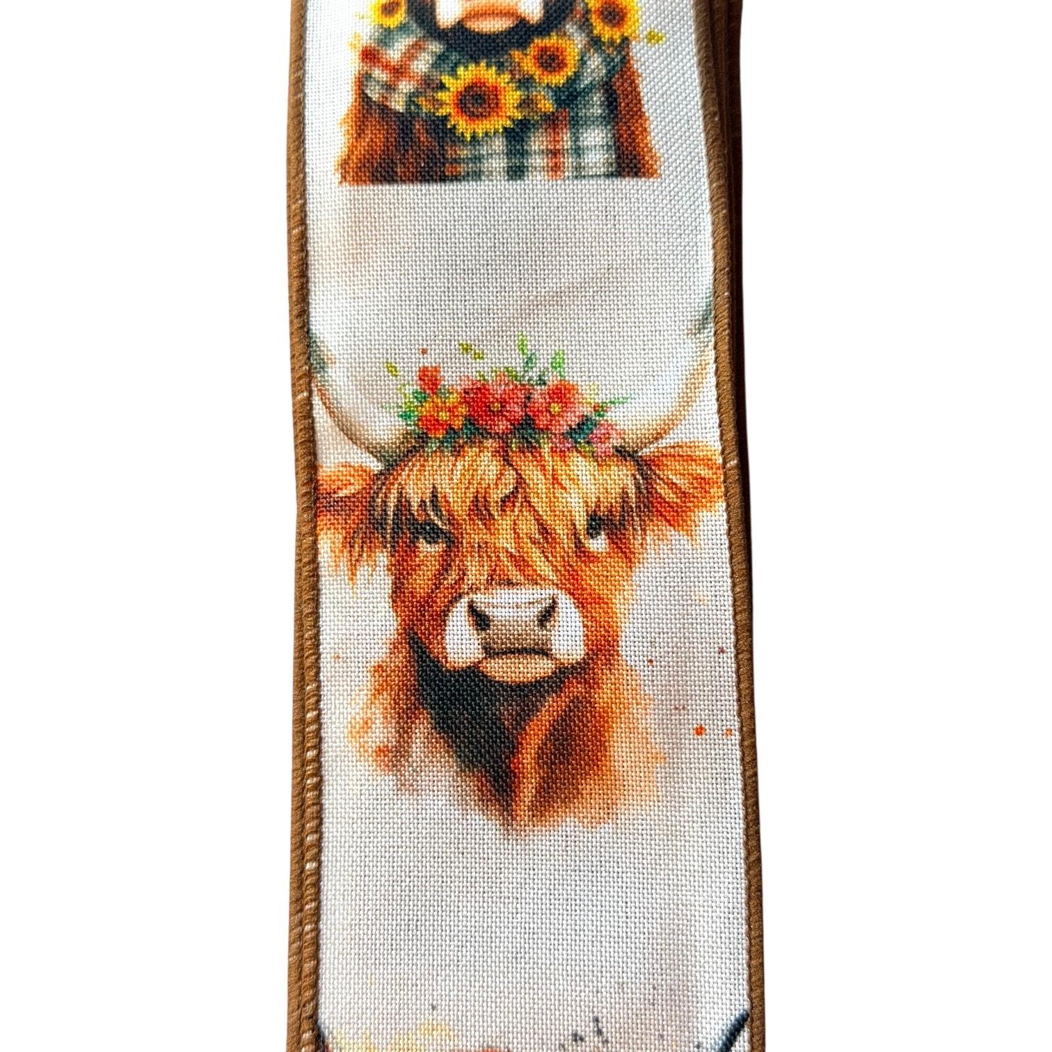 Cow Ribbon Highland Cow Ribbon 2.5” | Farmhouse Wired Ribbon for Bows, Wreaths ...