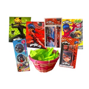 Cesto pasquale Miraculous Ladybug per bambini – Set regalo con giocattoli, libro da colorare, cancelleria e cesto regalo