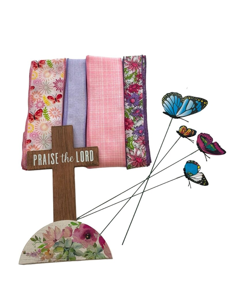 Praise the Lord Cross Floral Sign & Ribbon Bundle Set, DIY Spring ...
