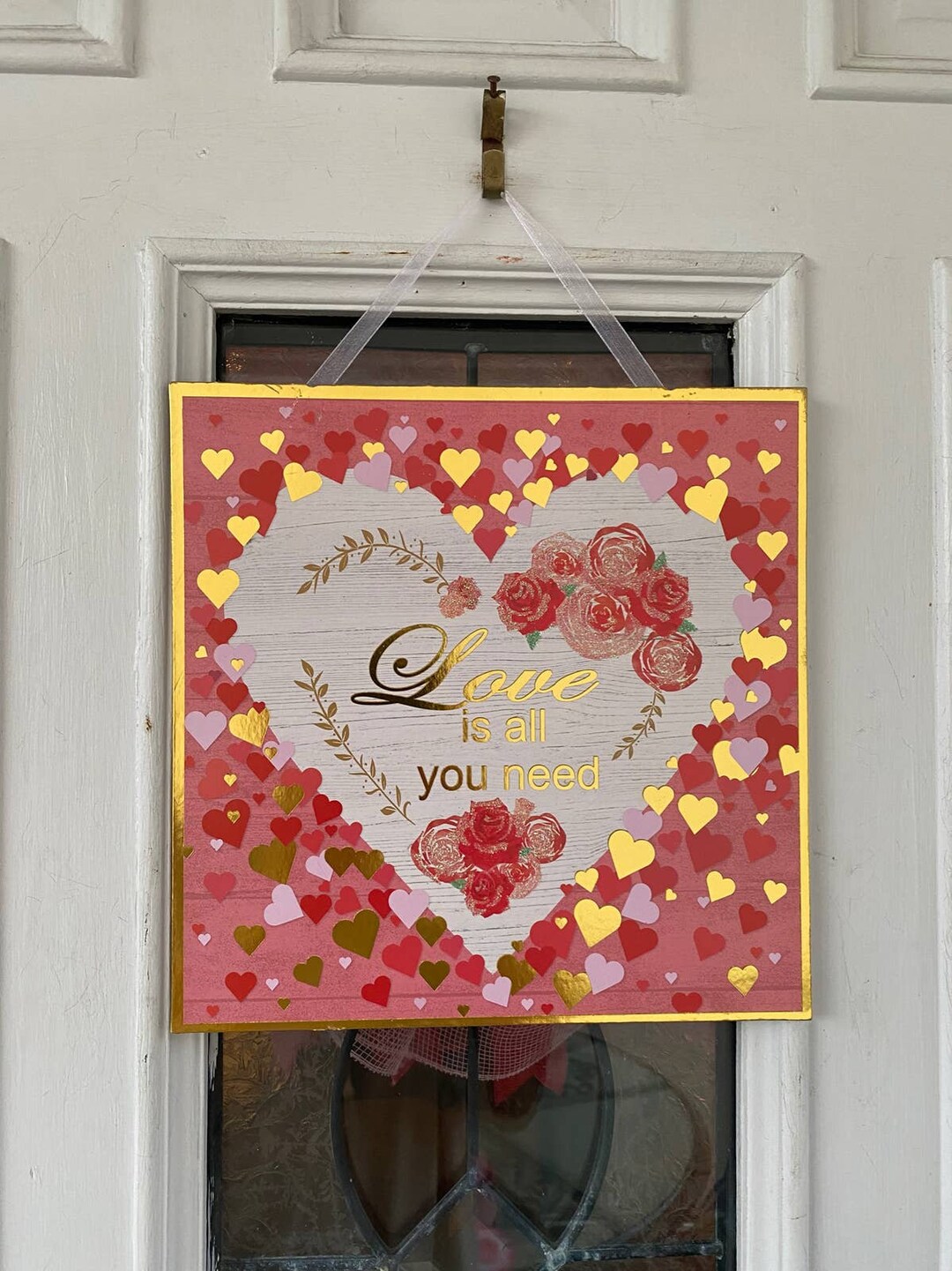 Pink & Gold Heart Valentine Sign, Love is All You Need Sign, Rose ...