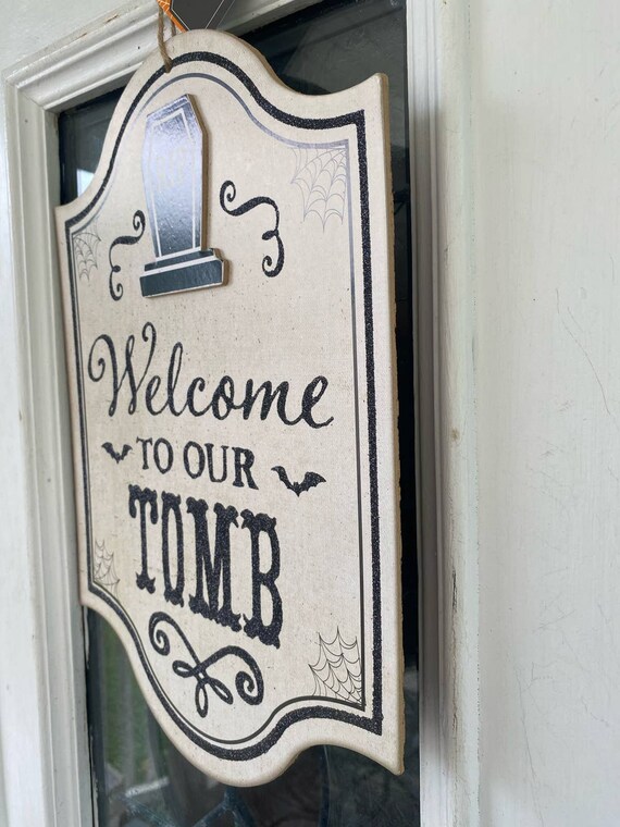 Welcome Gravestone - Black Halloween Door Sign Welcome Gravestone - Black Halloween Door Sign