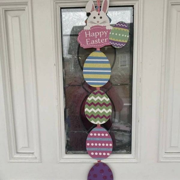 40 cm Fröhliche Ostern Kaninchen Eier hängende Wandkunst, Swag Kranz Befestigung, Haustür Schild, Ostern Baumschmuck, Frühling saisonale Wohnkultur