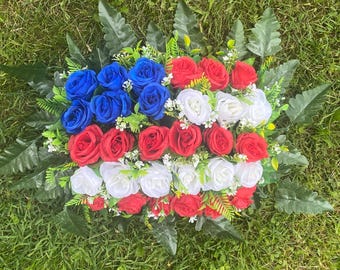 Patriotic Cemetery Flower Arrangement | Red White Blue Memorial Bouquet ...