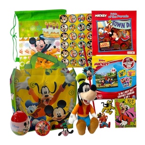 Mickey Mouse-cadeaumand, pluche Goofy, verhalenboeken, kaartspellen, puzzel, rugzakbedel, ketting speelgoedcadeauset voor peuters, kinderen, kinderen