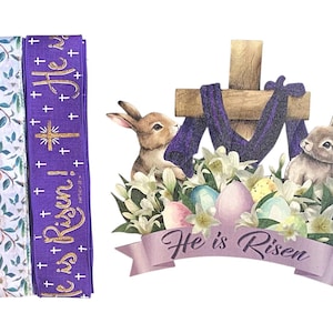 He Is Risen Easter Wreath Kit | Christian DIY Craft Set | Religious Sign & Wired Ribbons | Faith-Based Spring Decor for Wreath Makers