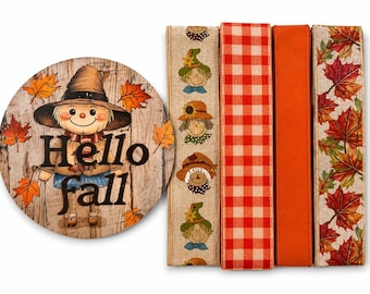 Kit per ghirlanda autunnale "Hello Fall", Kit per ghirlanda con spaventapasseri, Decorazioni autunnali per la porta, Set di nastri per cartelli autunnali, Kit per ghirlanda autunnale in stile rustico