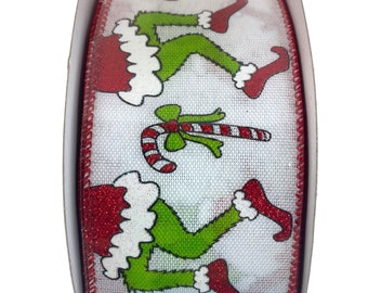 Canvas Ribbon, 2.5” Green Monster Legs Ribbon, Elf Ribbon, Candy Canes Ribbon, Christmas Ribbon, Christmas in July, Bows, Wreaths, Crafts