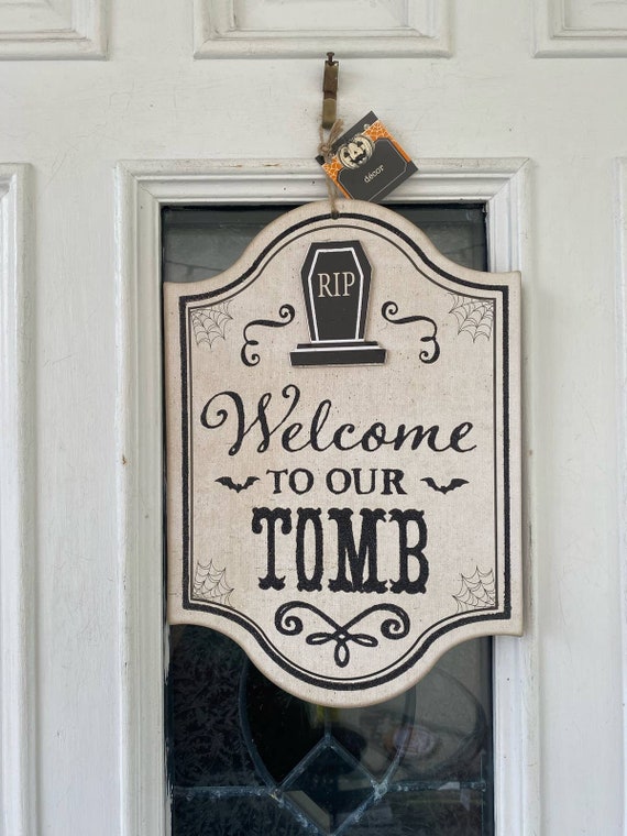 Welcome Gravestone - Black Halloween Door Sign Welcome Gravestone - Black Halloween Door Sign