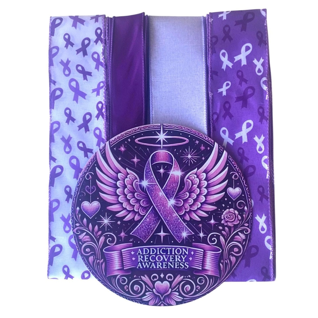 Addiction Recovery Awareness Wreath Kit – Purple Angel Ribbon Sign ...