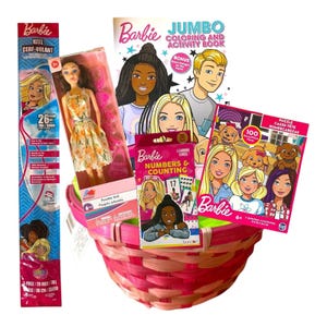 Barbie Geschenkkorb für Mädchen – Puppe, Malbuch, Puzzle, Karteikarten, Drachen & Mehr – Geschenkidee Geburtstag oder Ostern