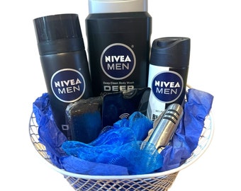 Mens Nivea Bath & Body Valentines Day Gift Basket Set, Grooming Kit, Personal Care Gift for Him