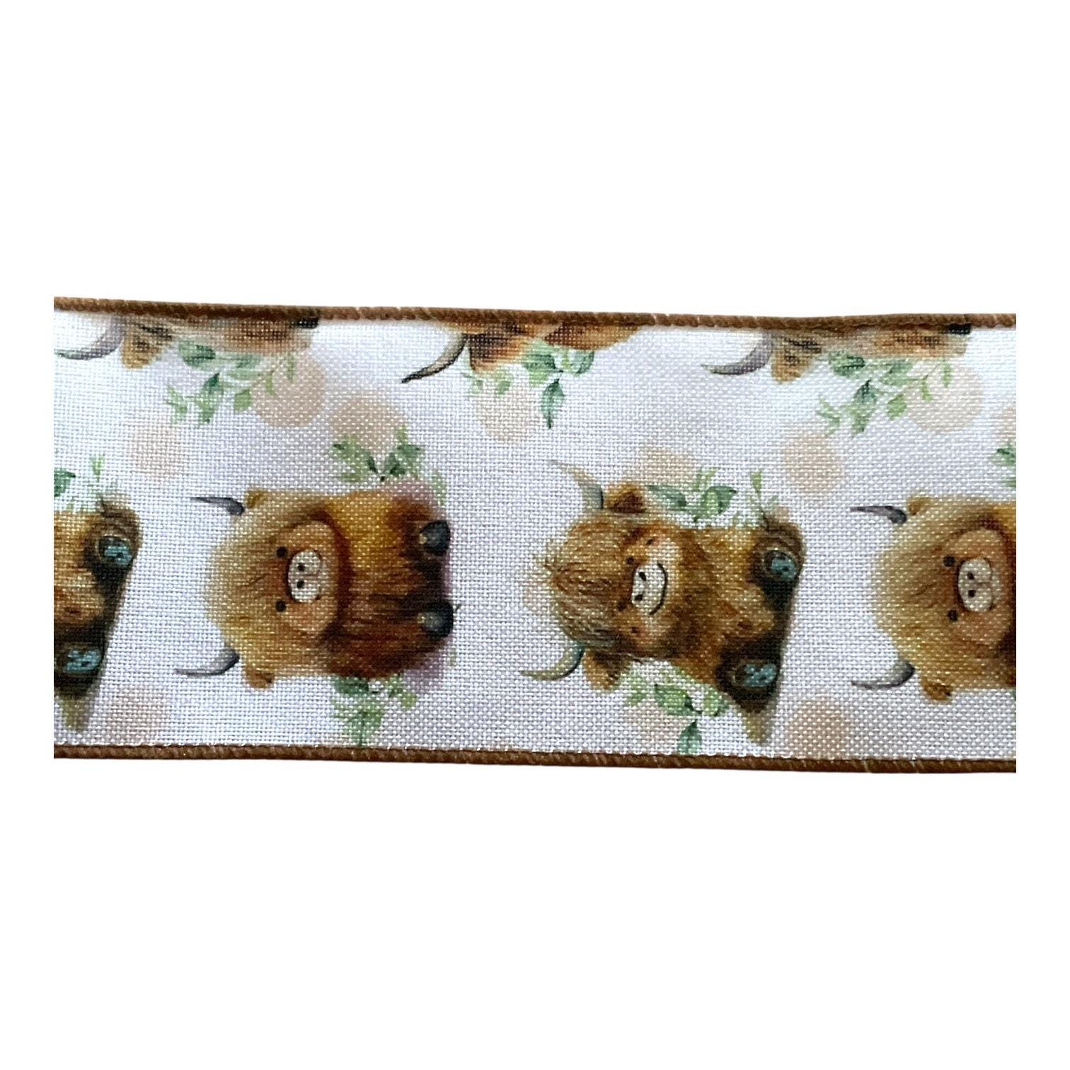 Cow Ribbon Highland Cow Ribbon 2.5” | Farmhouse Wired Ribbon for Wreaths, Bows ...