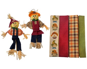 Kit per ghirlanda con spaventapasseri - Decorazioni autunnali fai da te con adorabili statuine di spaventapasseri e set di nastri rustici autunnali, kit per la creazione di ghirlande fai da te