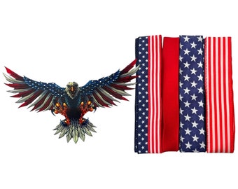 Kit per ghirlanda con aquila patriottica, set di nastri con bandiera americana, accessori per ghirlanda del 4 luglio, decorazioni rosse, bianche e blu, ghirlanda in omaggio ai militari.