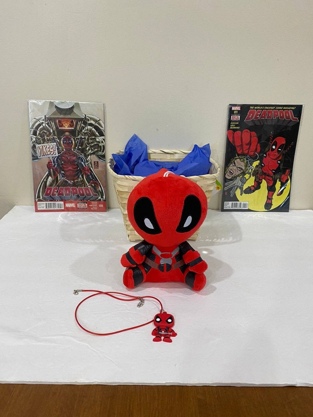 Boys Deadpool Easter Basket Gift Set Plush Doll Necklace Comic