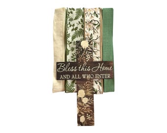 Green & Cream Bless This Home Wreath Kit | Floral Ribbon and Wood Cross Sign Bundle | DIY Wreath Supplies | Rustic Spring or Everyday Decor