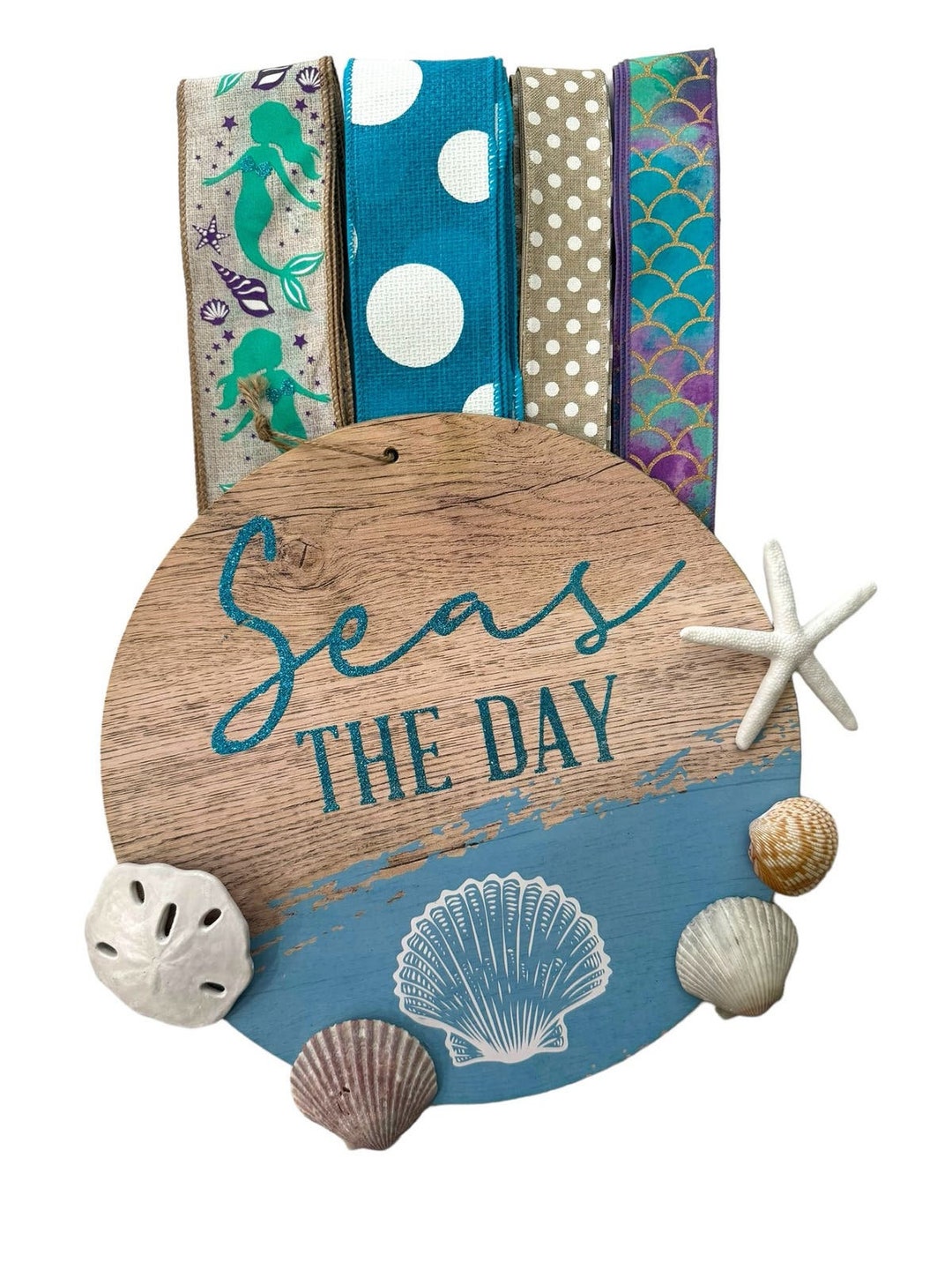 Seas the Day Beach Sign & Ribbon Bundle Set, DIY Summer Wreath Supply ...