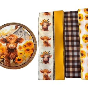 Highland Kuh-Kranz, Sonnenblumenholz-Sommer-Zeichen-Band-Bundle, Herbst-DIY-Kranzherstellungs-Versorgungsmaterial-Kit, Do it Yourself-Sommer-Fall-Handwerk