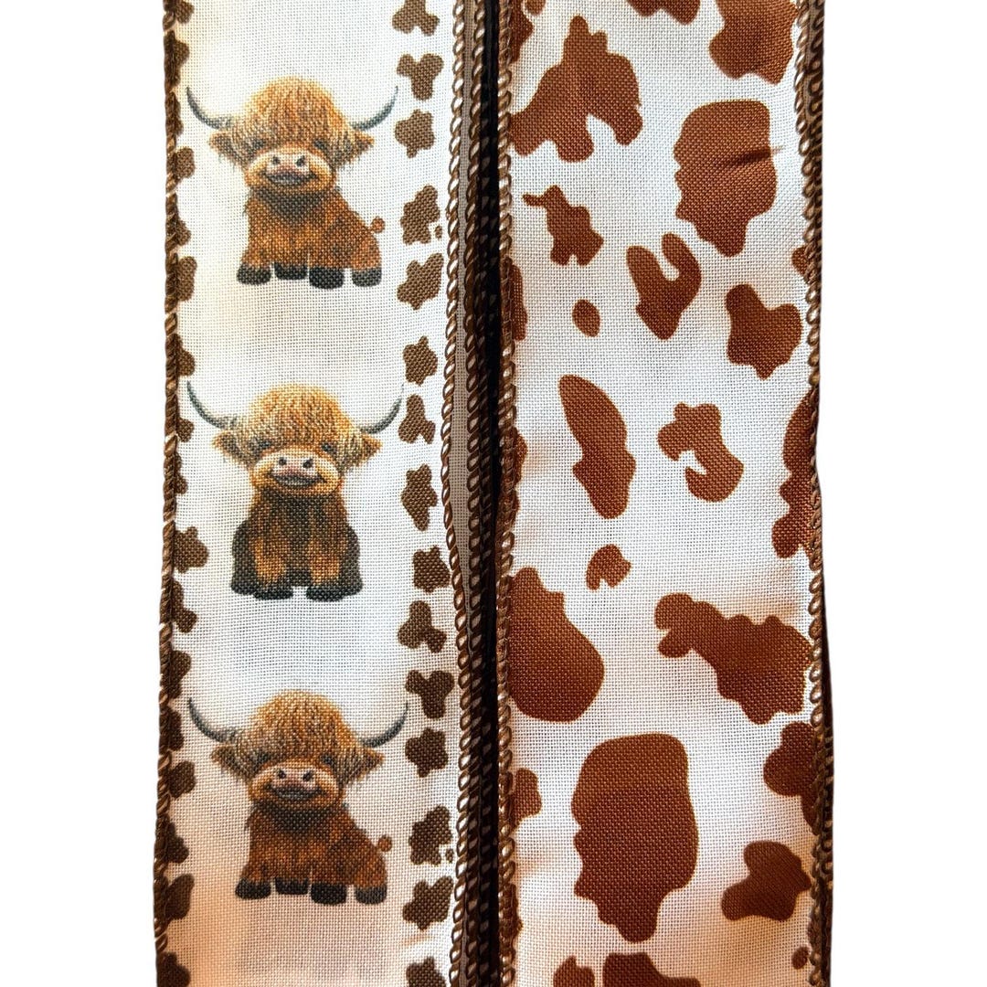 Highland Cow Ribbon Decor, Cow Print Farmhouse Ribbon, Wired Western ...