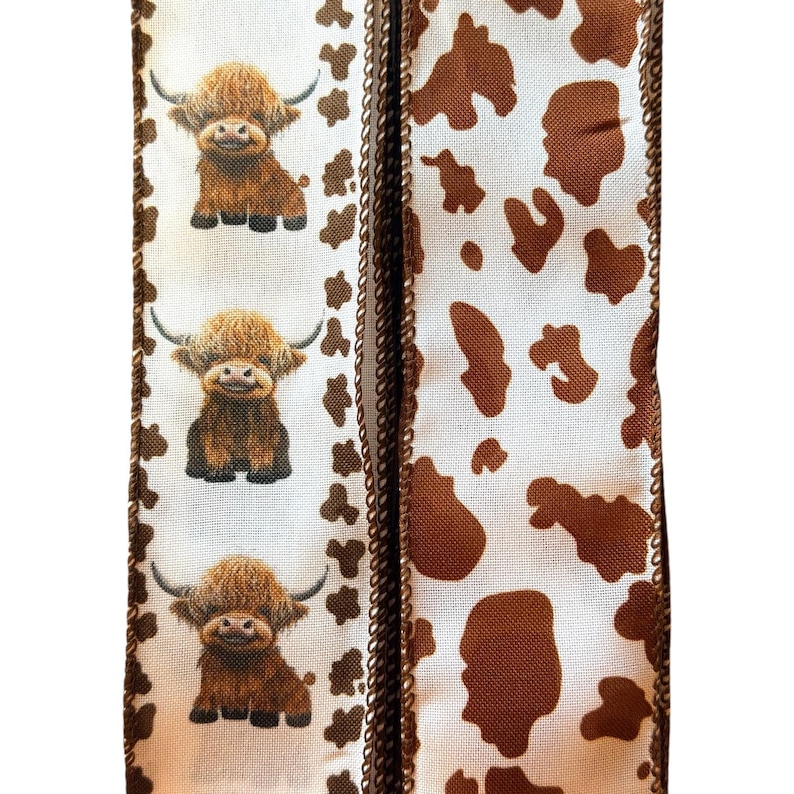 Cow Ribbon Highland Cow Ribbon Decor, Cow Print Farmhouse Ribbon, Wired Western ...