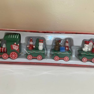 Red & Green Mini Christmas Train Set, Tiered Tray Home Decor, Wreath Attachment, DIY Craft, Winter Home Decor