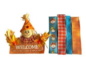 Kit ghirlanda spaventapasseri con cartello di benvenuto e nastro / Ghirlanda autunnale fai da te / Decorazioni autunnali color verde acqua e arancione / Lavoretto per il Ringraziamento / Grazioso kit autunnale