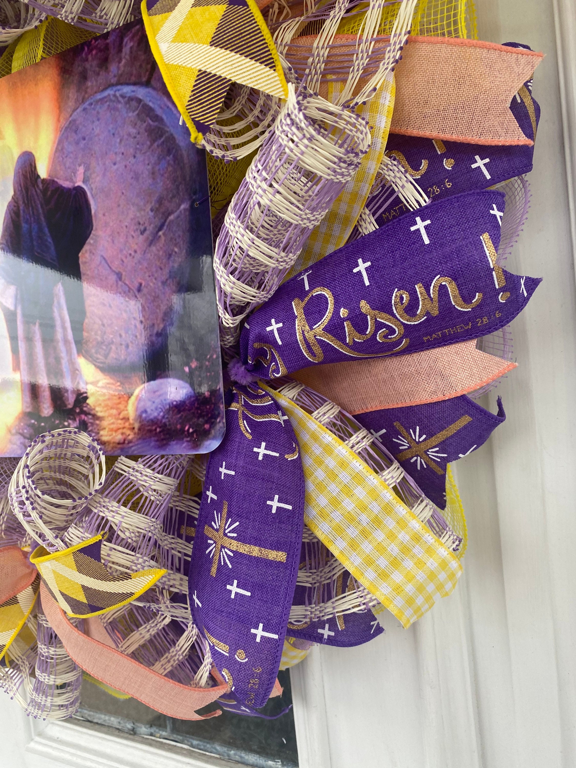 Jesus Wreath He is Risen Ribbon Wreath Religious Easter Etsy