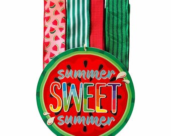 Wassermelonen-Sommerkranz-Kit, Sommer süßer Sommer-Zeichen und Band-Bundle, Wassermelonen-Türdekor, Obst-Netzkranz-Kit
