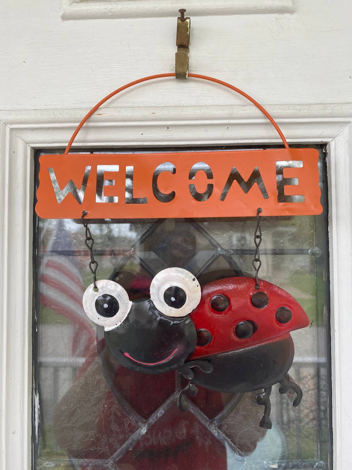 Hanging Decor Metal Welcome Sign Plaque With Ladybug 