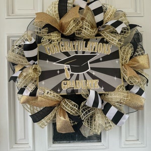 Congratulations Graduate Wreath | Black Gold Graduation Decor | Class of 2025 Front Door Wreath | Grad Party Decoration | Unique Gift Idea