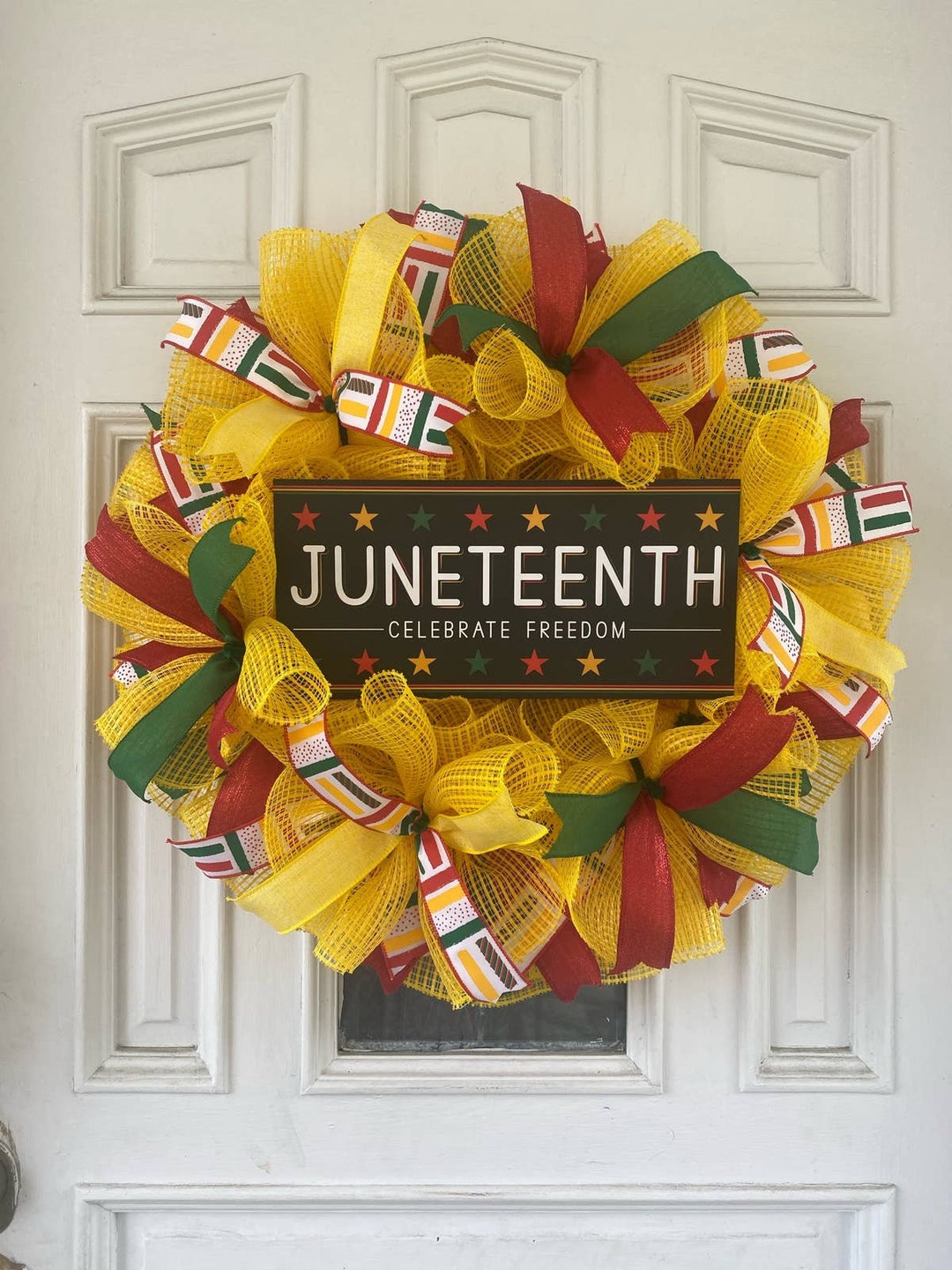 Deco Mesh Ribbon Wreath Red Yellow Green Celebrate Freedom