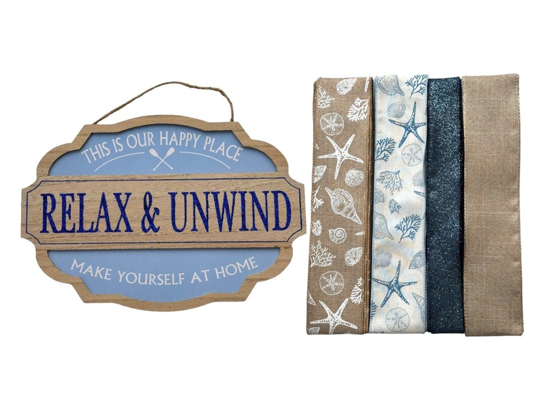 Relax and Unwind Lake House Sign & Ribbon Bundle, DIY Cabin Wreath ...