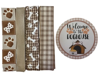 Welcome to the Doghouse Wreath | Rustic Dog Lover Ribbon Bundle | DIY Pet-Themed Wreath Making Kit Supplies
