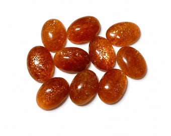 10 Natural Sunstone Cabochons, Oval Gemstone Cabs (10x14mm)