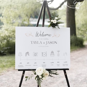 Tayla Wedding timeline. Wedding itinerary with modern clean design.