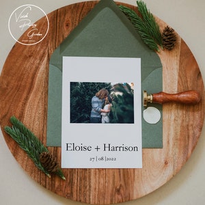 Invito al ricevimento di nozze. Siamo fuggiti a carte. Biglietto per annuncio di matrimonio. Annuncio di Greenery fuggito. Niente di speciale, solo una carta d'amore. Eloise