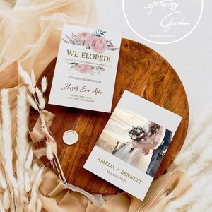 We eloped cards. Wedding announcement card. Online elopement party invitation. Elopement announcement. Mobile reception invitation. Amelia