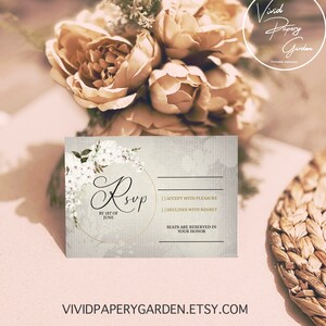 グレース Rsvp カード テンプレート。編集可能なテンプレート。ボヘミアン ウェディング Rsvp カード