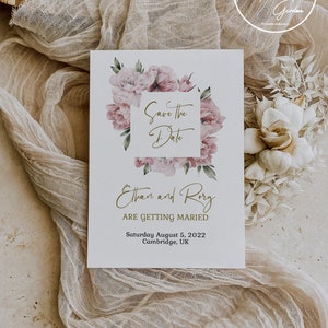 Rory Pink peony Save the date card. We eloped card. Boho elopement 4x6 + 5x7