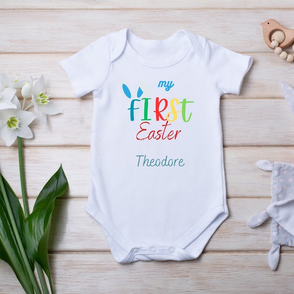 Traje corporal personalizado para bebés y niños pequeños, niño y niña, primer traje corporal de Pascua, regalo para bebés de Pascua, nombre, imagen de su bebé o niño pequeño