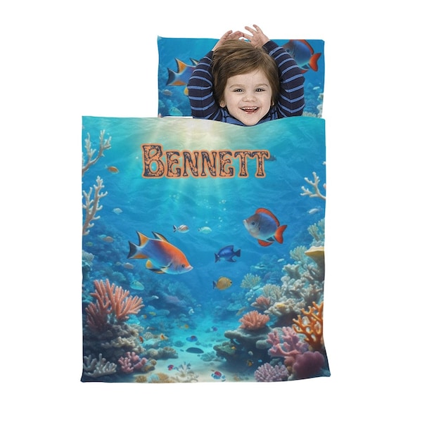 Sac de couchage personnalisé pour enfant avec oreiller - Sea World,