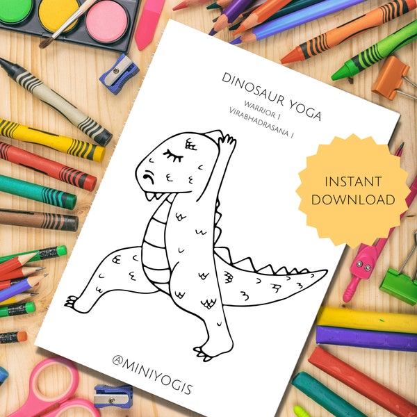 Dinosaur day | dinosaur yoga coloring pages | asanas | yoga poses | kids yoga fun activity