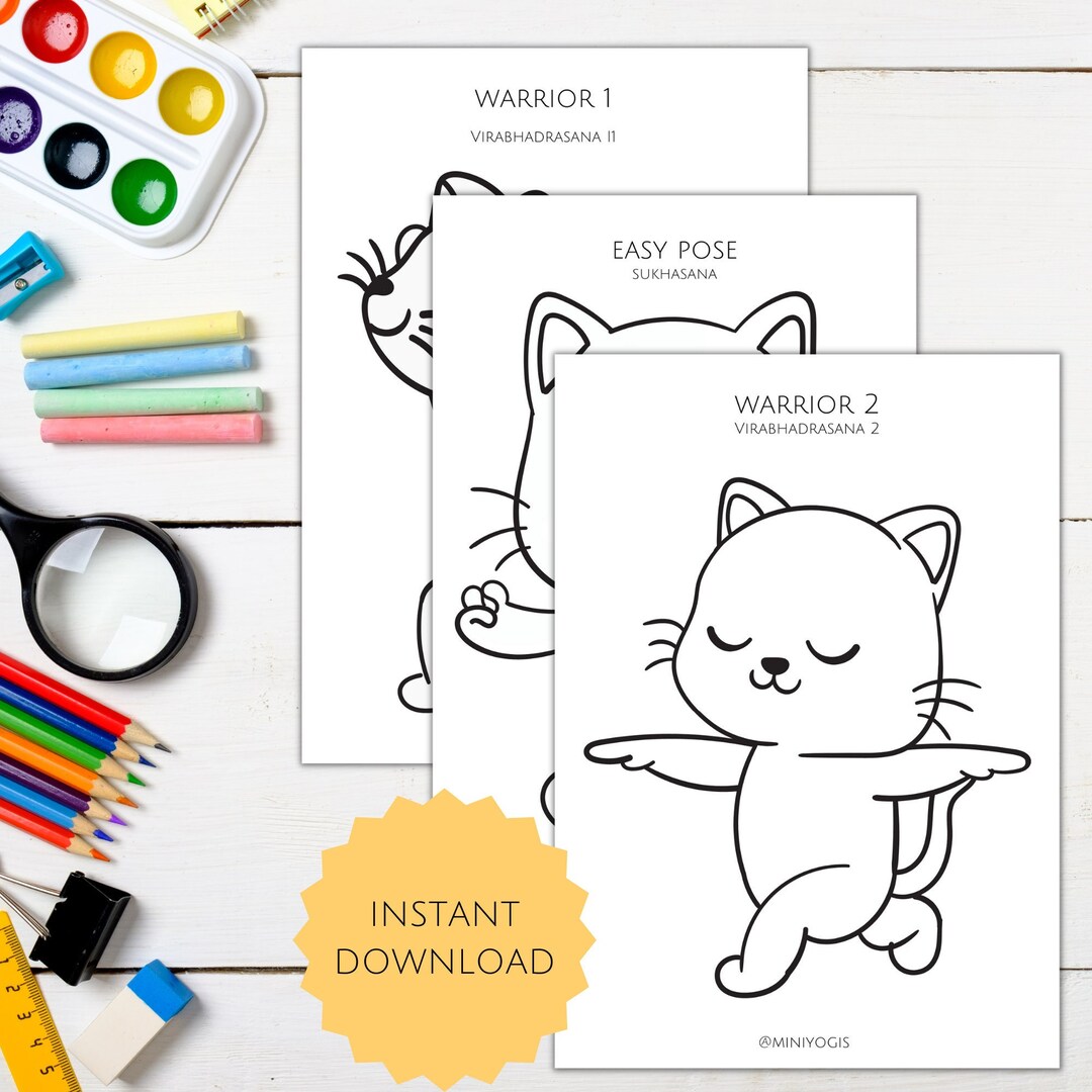 Cat Yoga Coloring Pages Asanas Yoga Poses Kids Yoga - Etsy