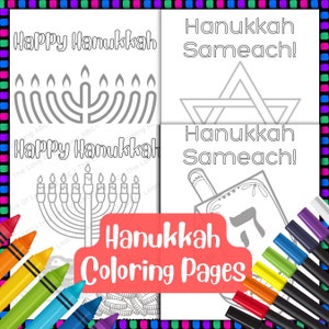 Hanukkah Coloring Pages Coloring Worksheets Printable Activities PDF Menorah Dreidel Gold Coins, Latkes, Star of David Happy Sameachi